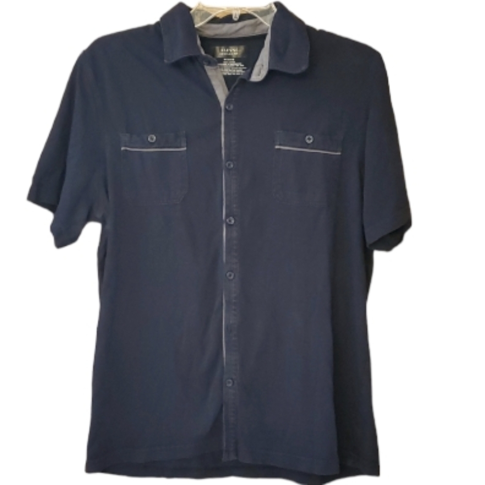 Alfani Mens Soft Navy Regular Fit Buttondown Tshirt Size Medium